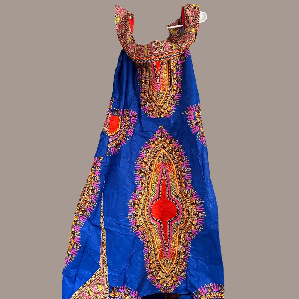 Vibrant Blue and Red Dashiki Dress